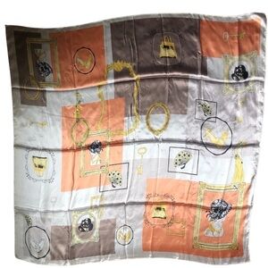 M.O.S.I Silky Square Vintage Scarf Cameo Women Peach Taupe Cream Sz. 35X35”